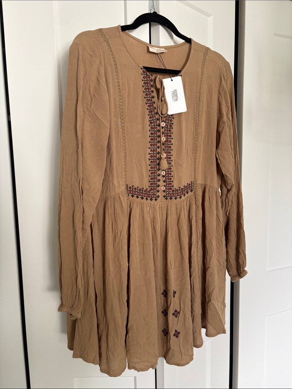 NWT [Bombay Paisley] Boho Embroidered Tassel A-Line Dress in Brown Women’s XL - Picture 5 of 13